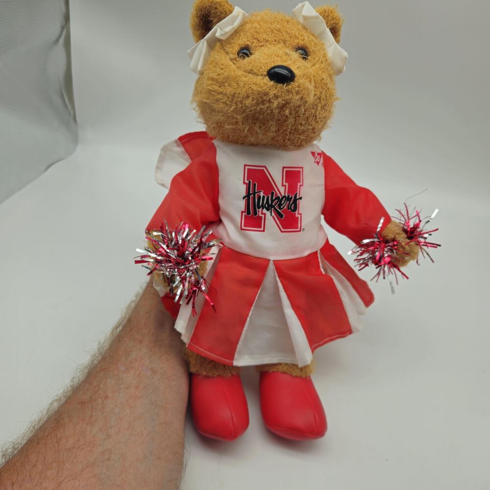 Nebraska Cornhuskers Bear Plush‎ Cheerleader Red White NCAA Football Pom Poms